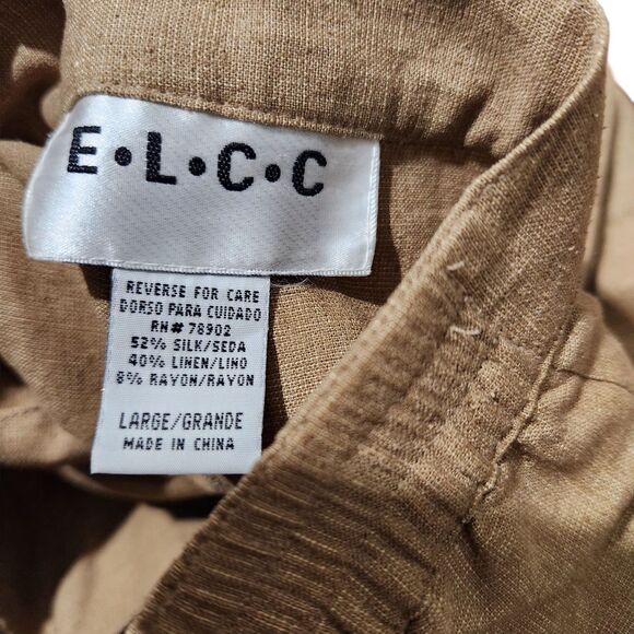 E.l.c.c Set Top Pants Size Medium/Large Brown Embroidered Silk-Linen-Rayon. - Picture 5 of 15